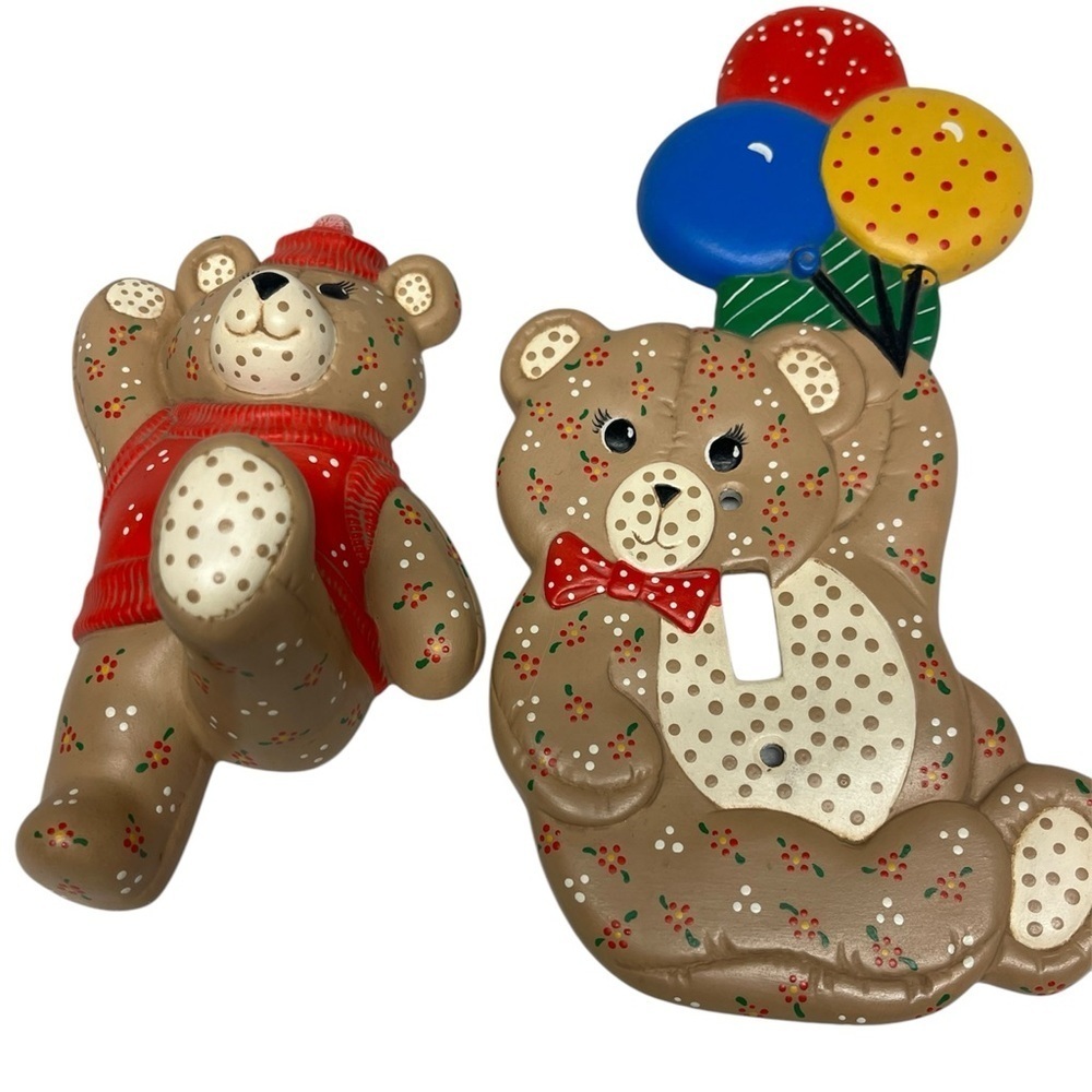 Vintage Teddy Bear Light Switch Cover & Matching Wall Decor Nursery Set